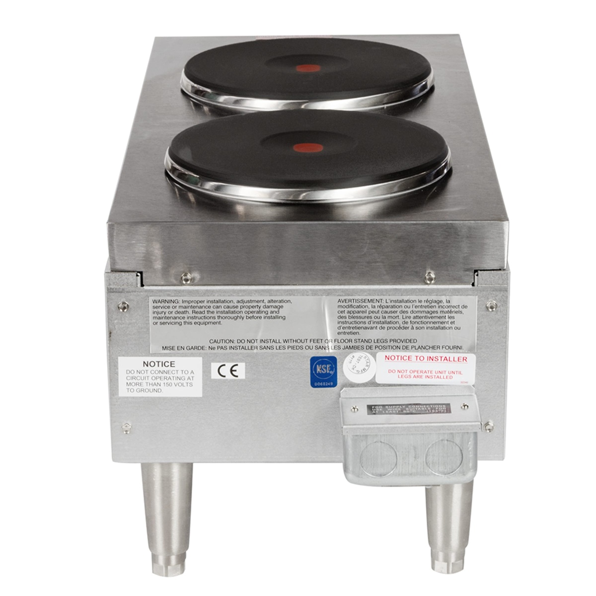 Rear view of the Star-Max 502FF hot plate showing stainless steel body and electrical access box