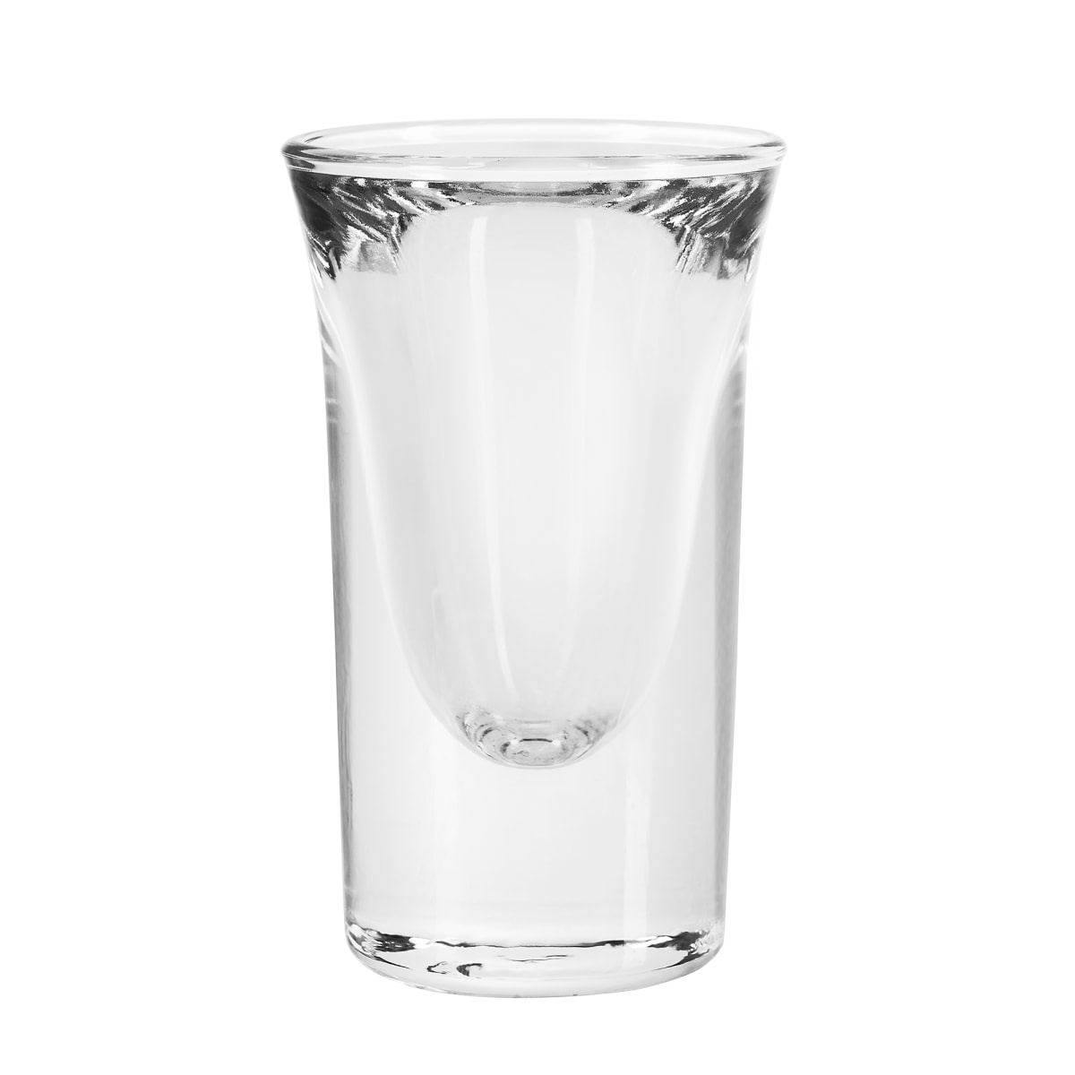 Libbey 5030 tall whiskey shot glass, clear glass, front view