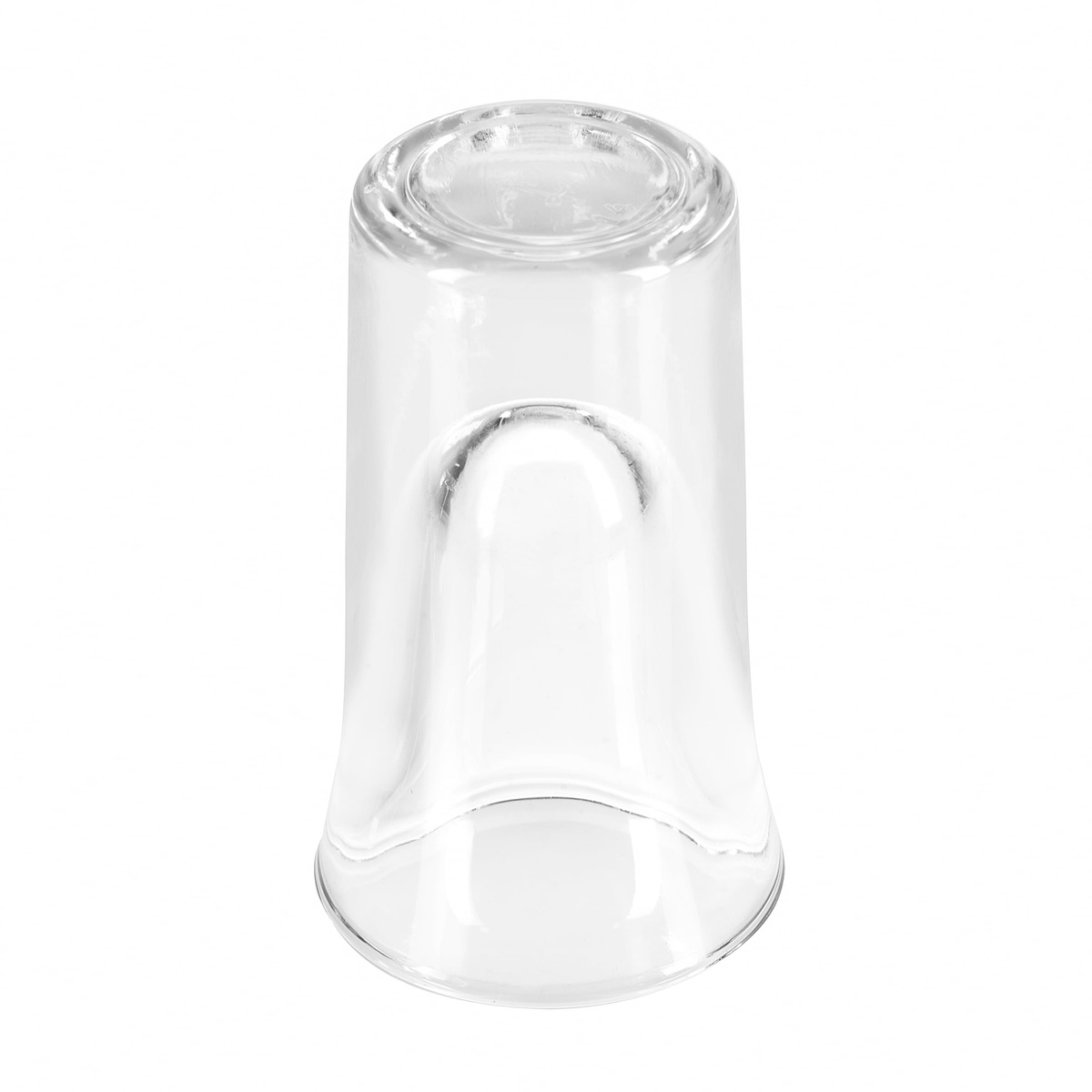 Libbey 5030 shot glass shown inverted, highlighting the thick base and tapered wall profile
