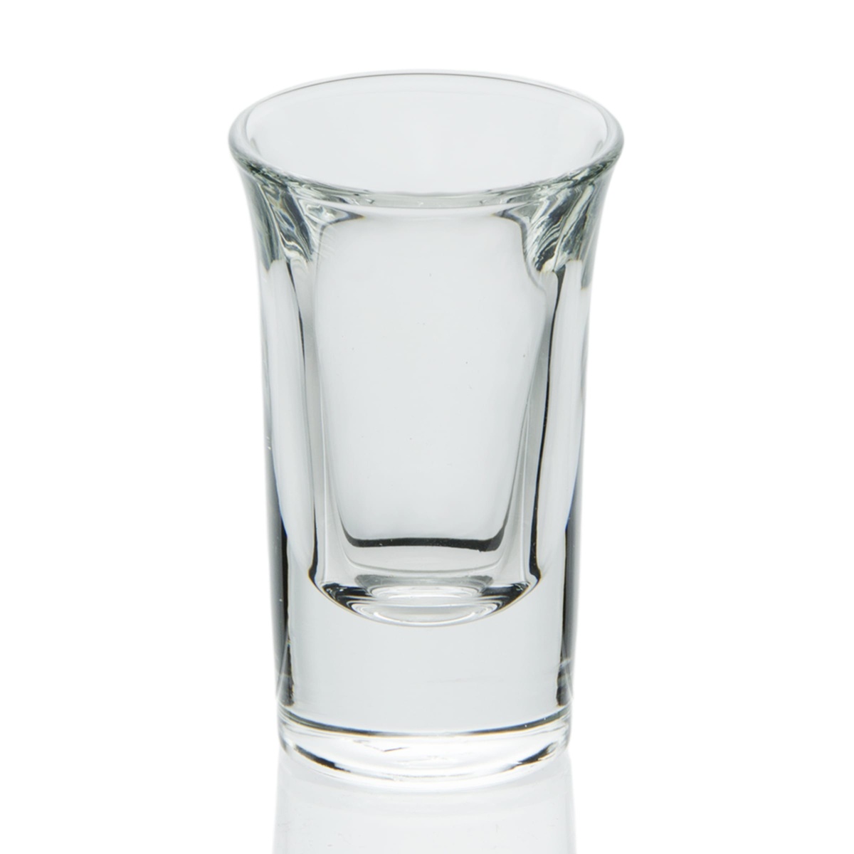 Libbey 5031 tall whiskey shot glass, close-up angled view showing thick sidewalls and heavy base