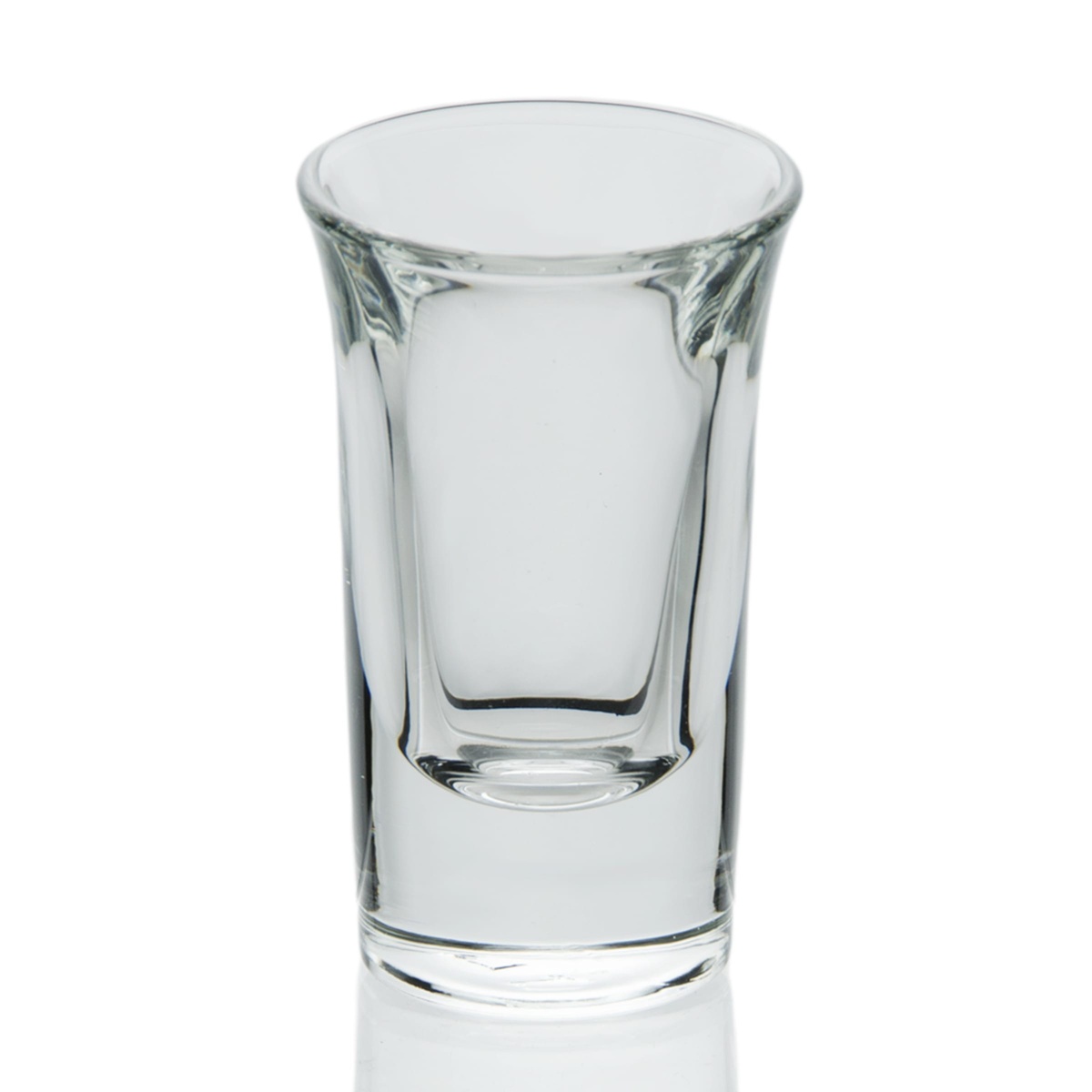 Libbey 5031 tall whiskey shot glass, straight-on view highlighting clear glass and tapered body