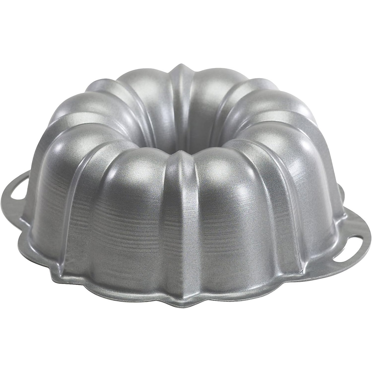 Nordic Ware ProForm Anniversary Bundt Pan in silver with fluted design and side handles