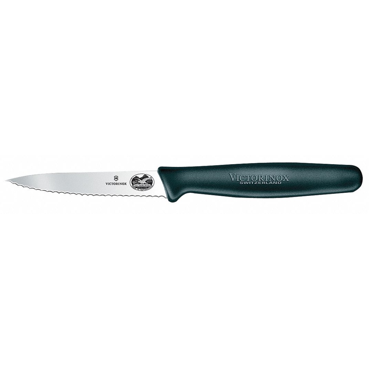 Victorinox 3-1/4 in wavy edge paring knife with black nylon handle and stainless steel blade
