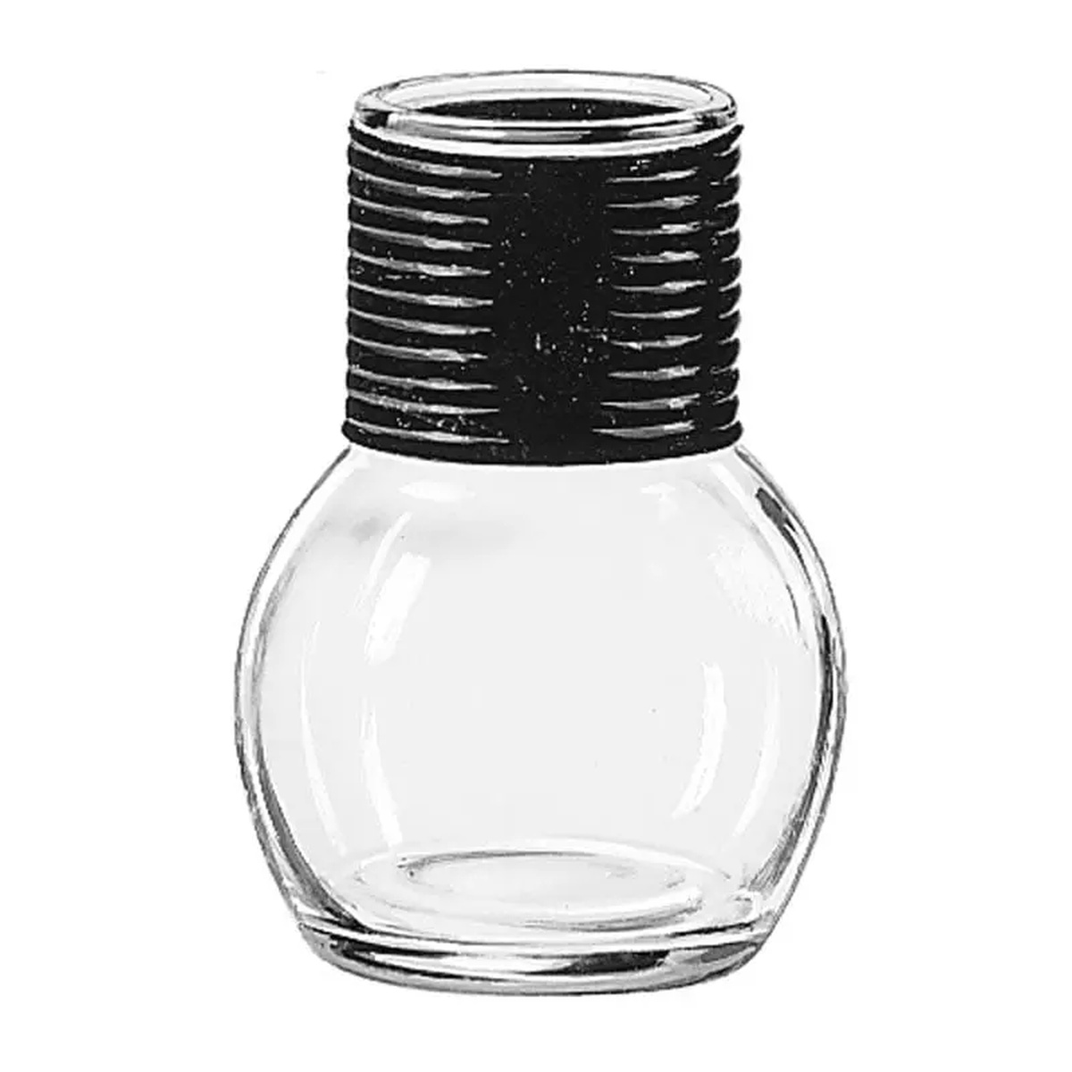 Libbey 5065 11.5 oz. clear glass hottle server with ribbed black band around the neck