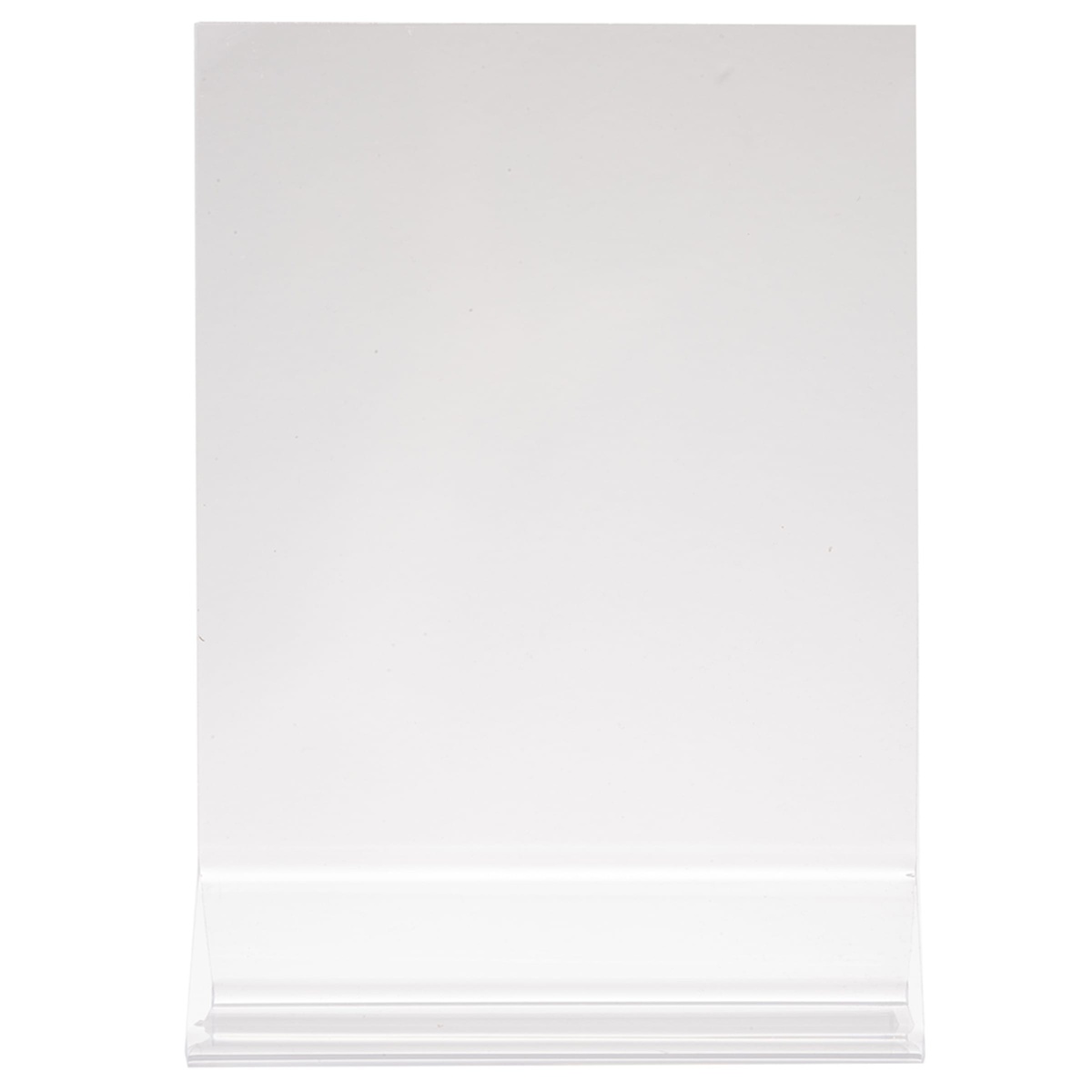 Tablecraft 5070 clear acrylic menu holder, straight-on front view showing flat display panel