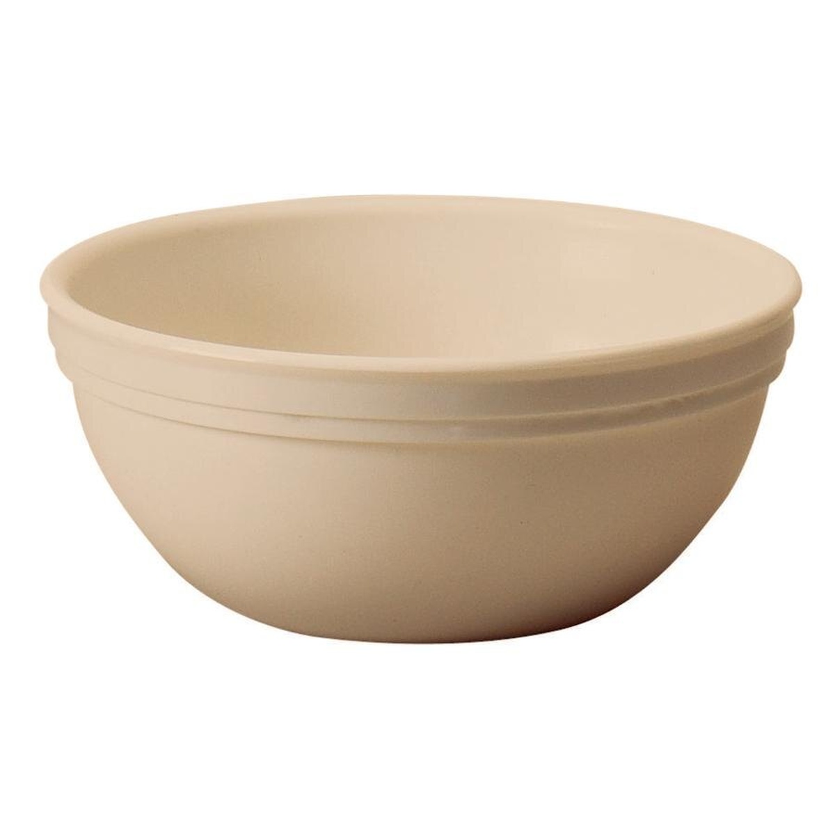 Cambro 50CW133 beige polycarbonate nappie bowl with textured rim on white background