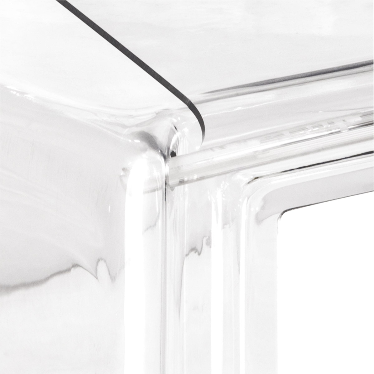 Close-up detail of the polycarbonate corner joint and door hinge mechanism of the Star 50SG-1D sneeze guard
