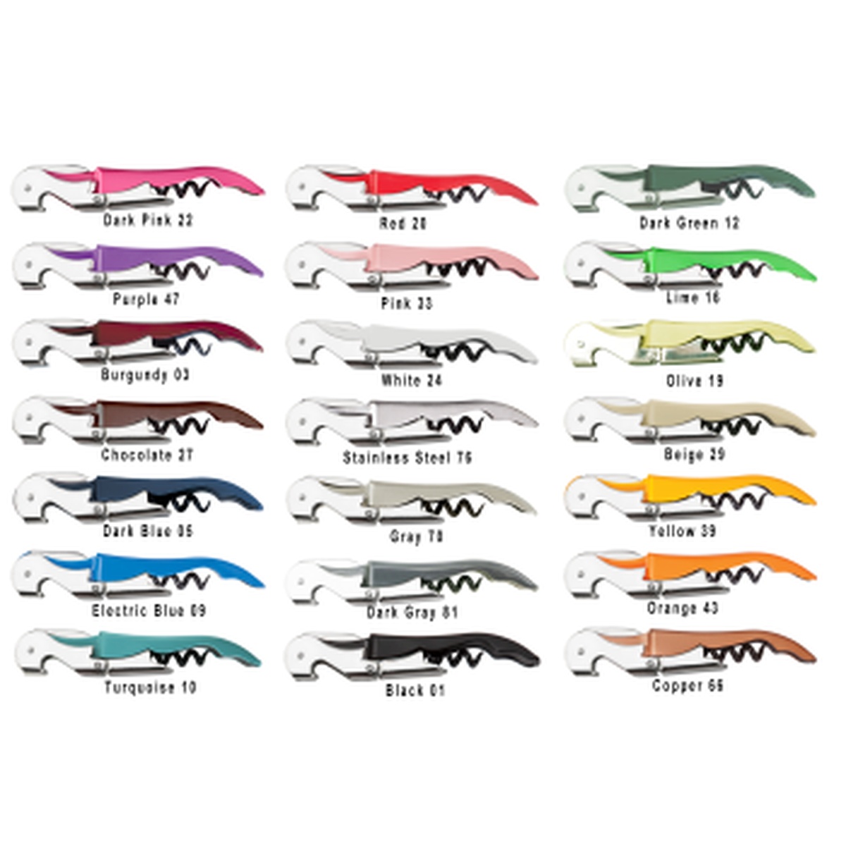 Franmara Pulltap's waiter's corkscrew shown in full color range including red, blue, green, pink, black, silver, and more