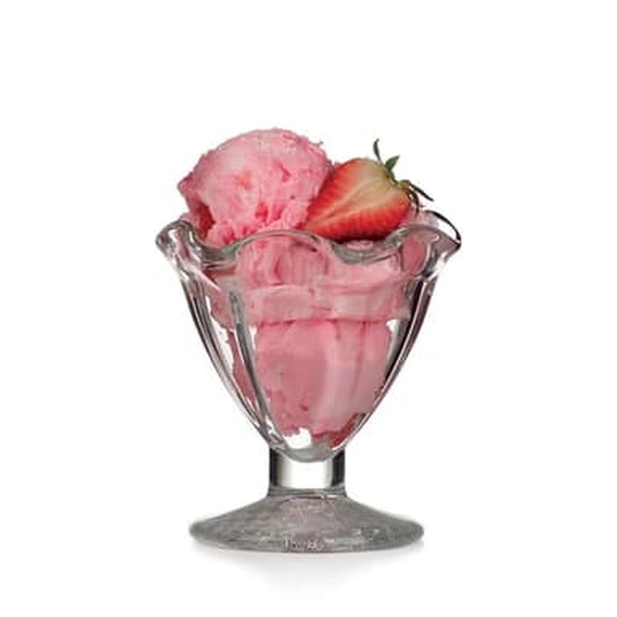Libbey 5101 tulip sundae glass filled with strawberry ice cream and a fresh strawberry garnish