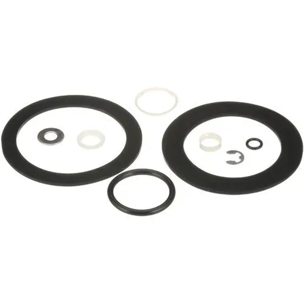 AllPoints 511090 Waste Repair Kit components including rubber flange washers, O-rings, snap rings, and polymer bushings