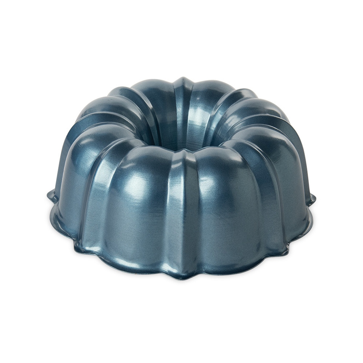 Nordic Ware 12 Cup Formed Bundt Pan in twilight blue showing the fluted interior and ring shape