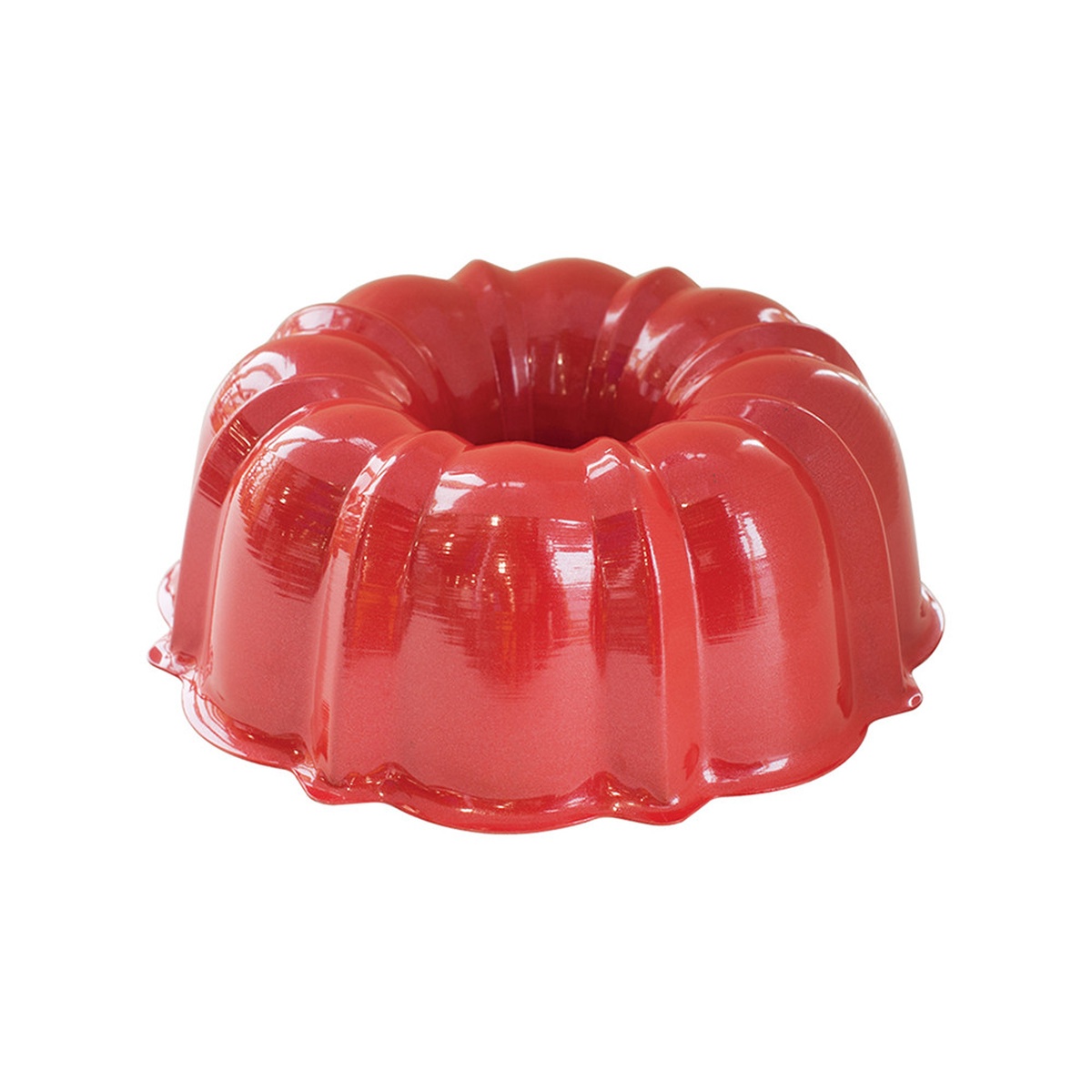 Nordic Ware 12 Cup Formed Bundt Pan in red with classic fluted design