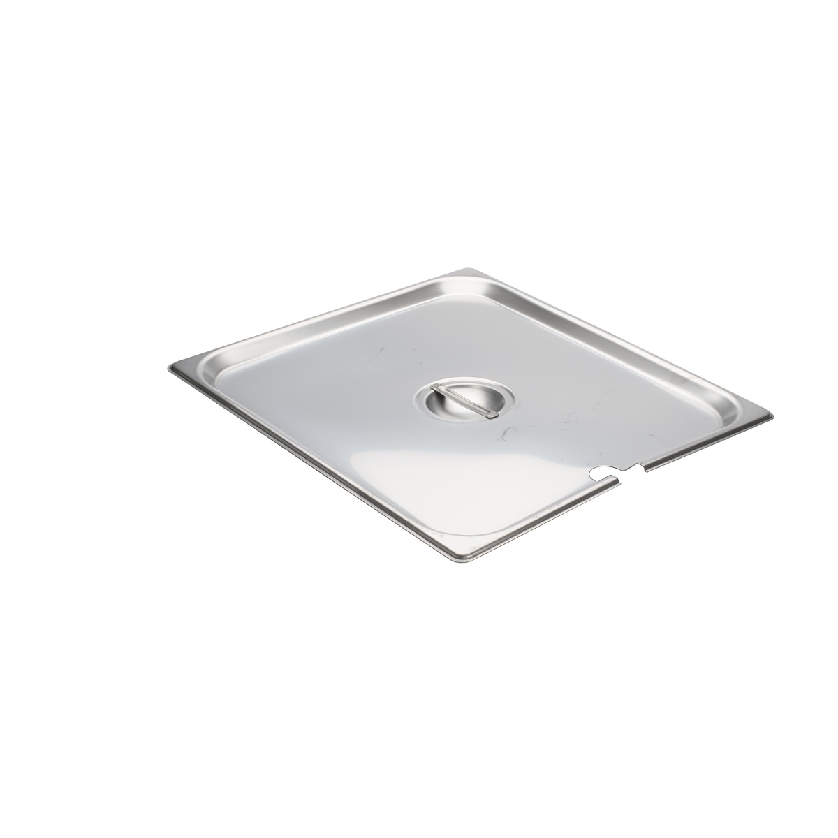 Libertyware 5120S half-size flat stainless steel steam table pan cover with center handle and utensil notch cutout