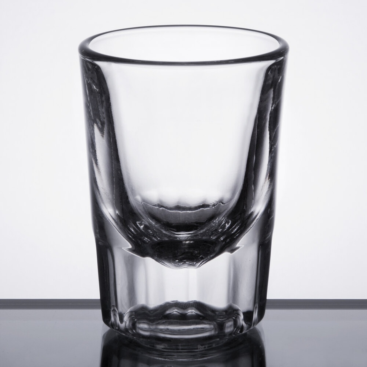 Libbey 5126 2 oz fluted whiskey shot glass, clear glass with thick base and tapered sides