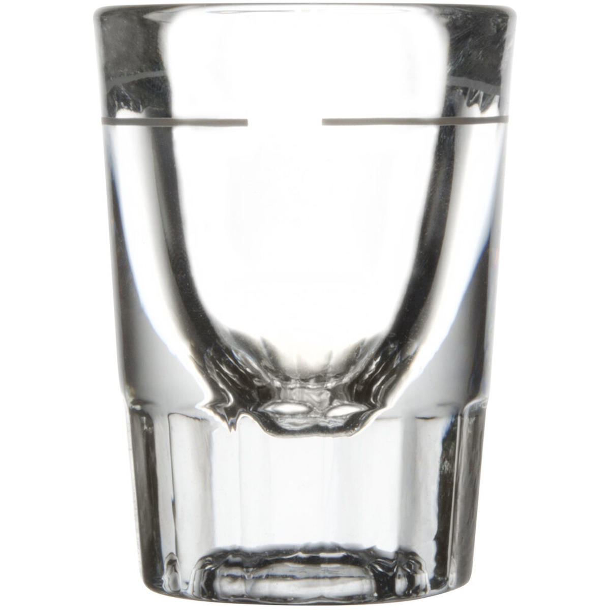 Libbey 5127/S0710 clear fluted shot glass with 0.75 oz. cap line on white background