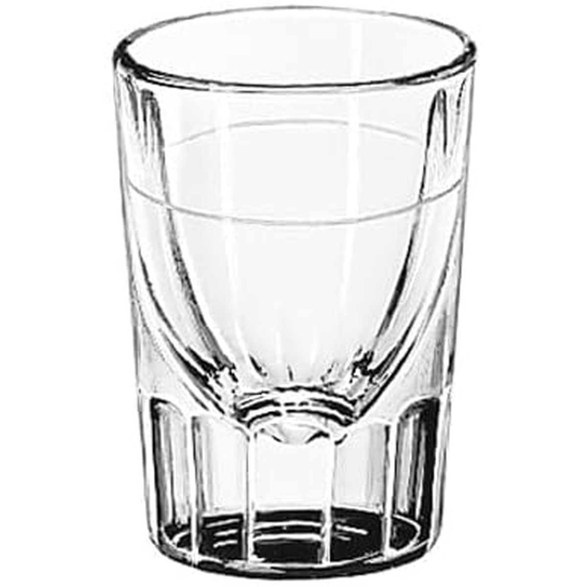 Libbey 5127 clear fluted 1.5 oz shot glass with thick base and ribbed sides