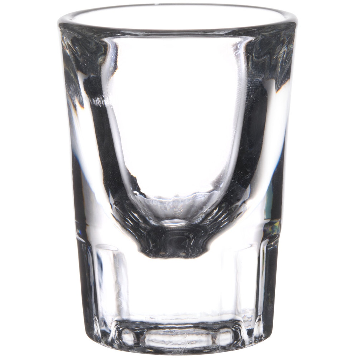 Libbey 5127 1.5 oz fluted whiskey shot glass, clear, isolated on white background