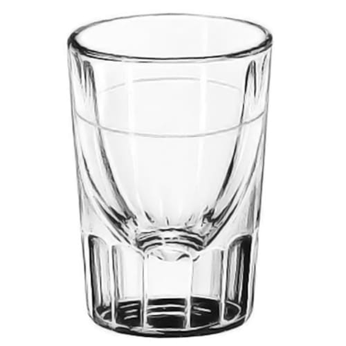 Libbey 5127/S0710 clear fluted shot glass with visible cap line, shown on white background
