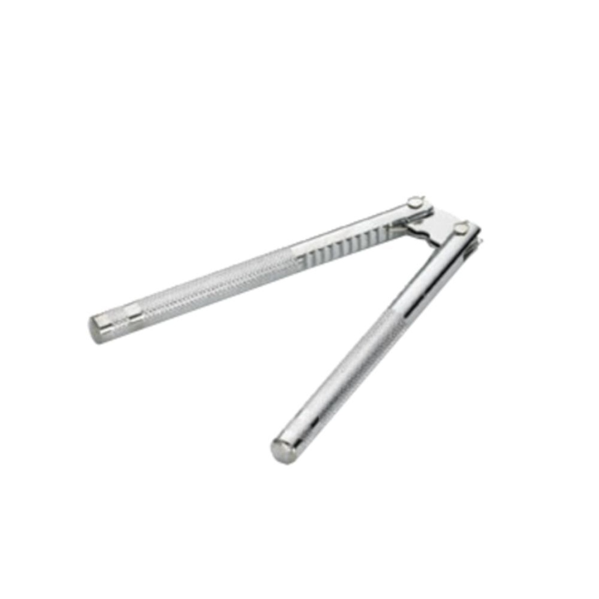 TableCraft 513 chrome-plated lobster cracker with round handles open on white background
