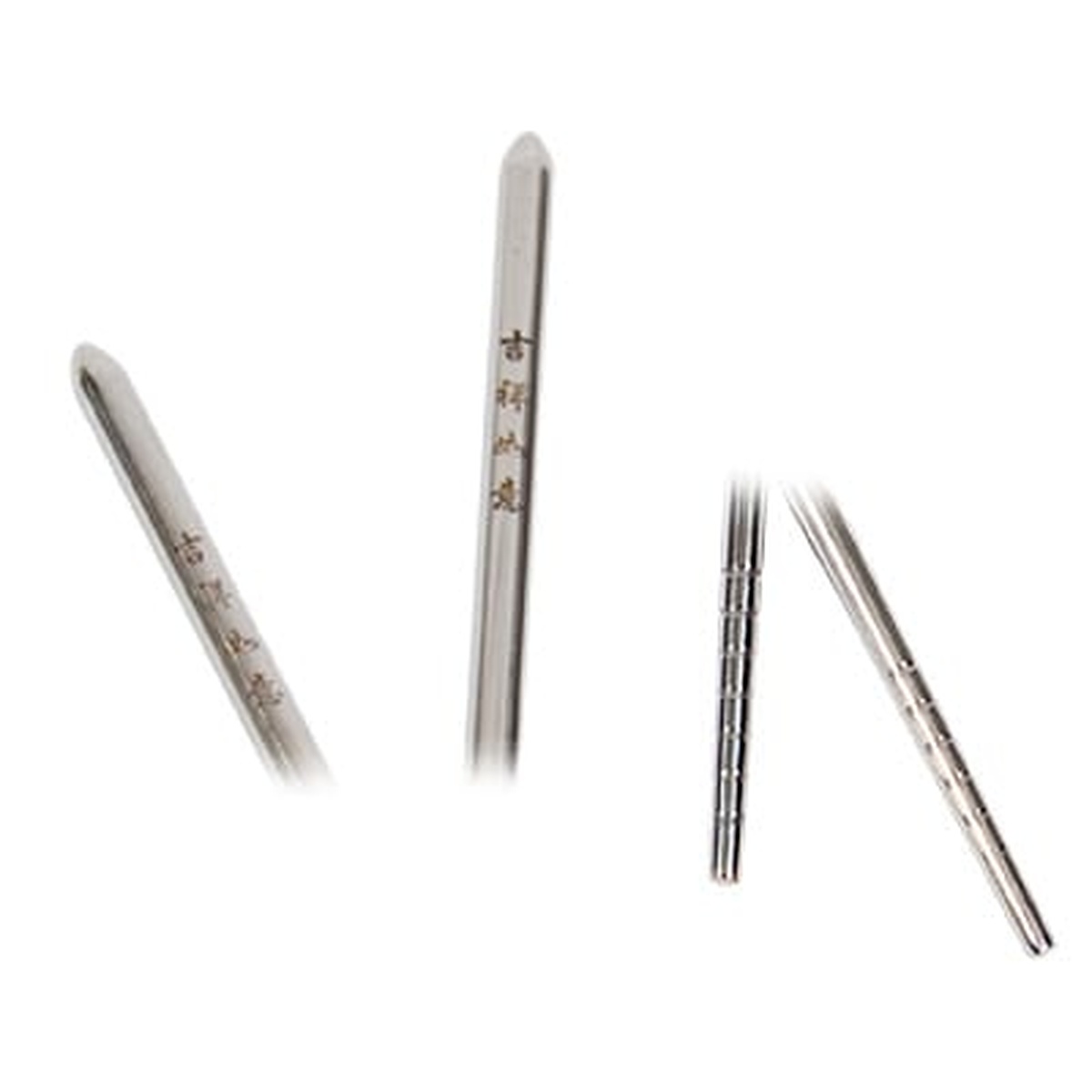 Close-up detail view of Town stainless steel chopstick tips and engraved body markings