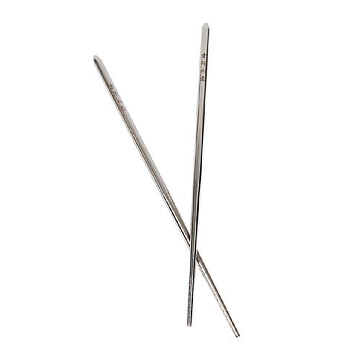 Pair of Town Food Service 9-inch hollow stainless steel chopsticks crossed on a white background