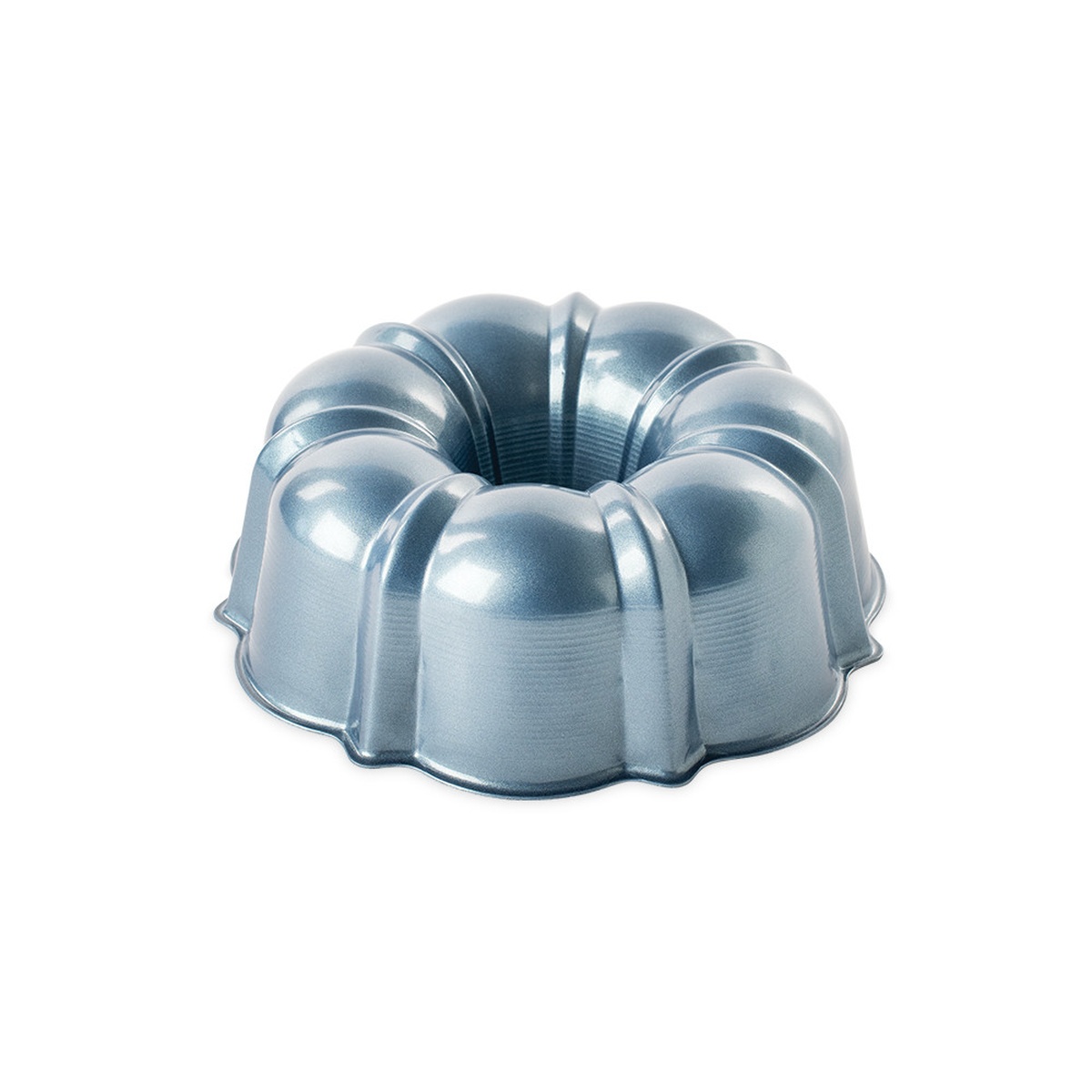 Nordic Ware 6 Cup Formed Bundt Pan in Twilight Blue, exterior view showing classic fluted design