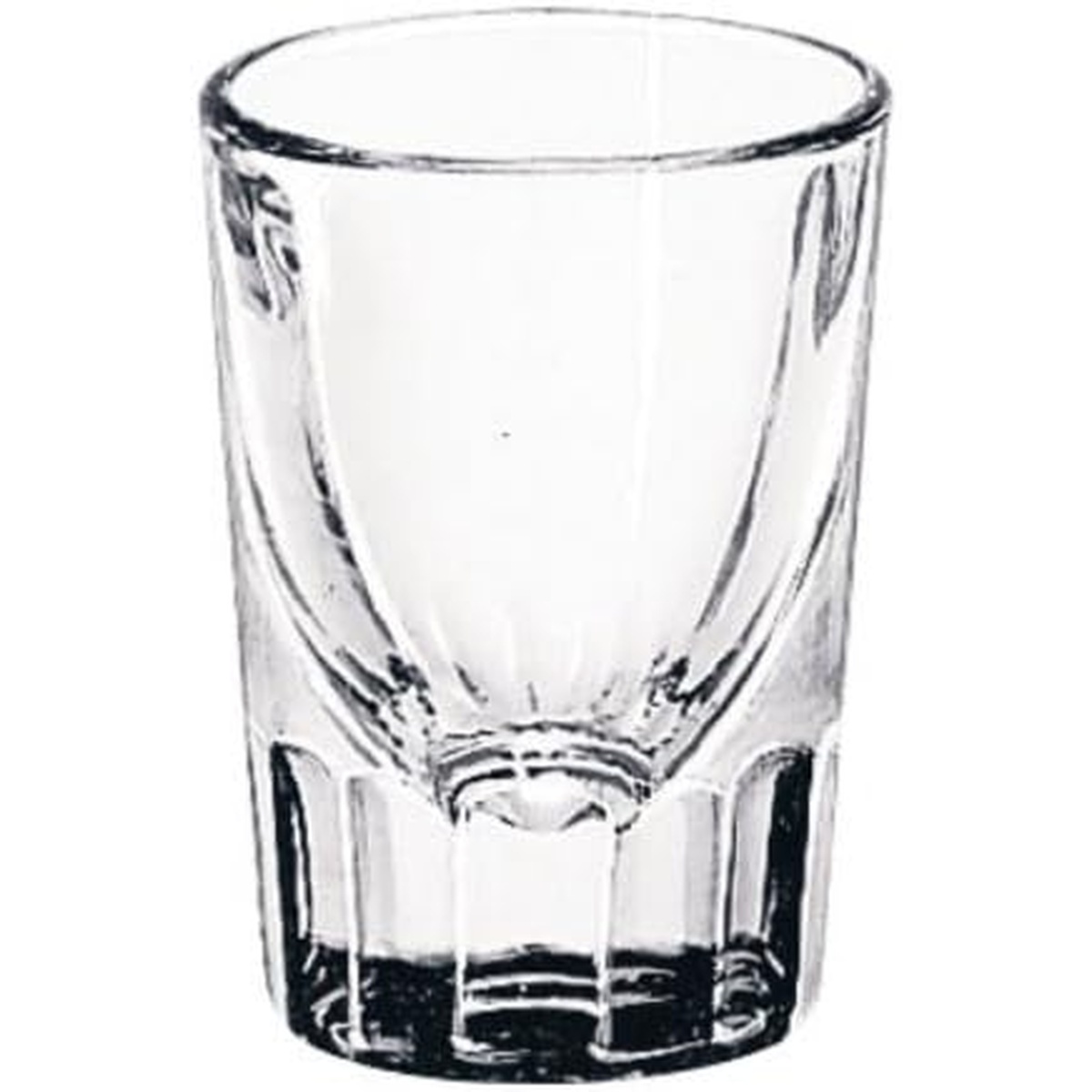 Libbey 5135 clear fluted whiskey shot glass with heavy base and tapered silhouette