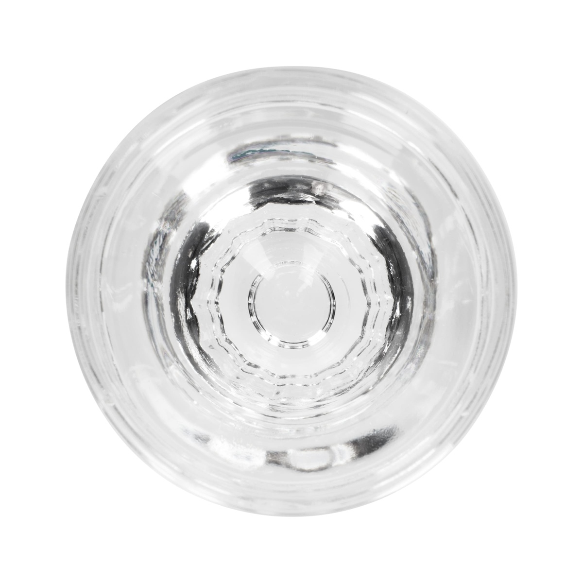 Overhead view of Libbey 5135 fluted whiskey shot glass showing round rim and interior