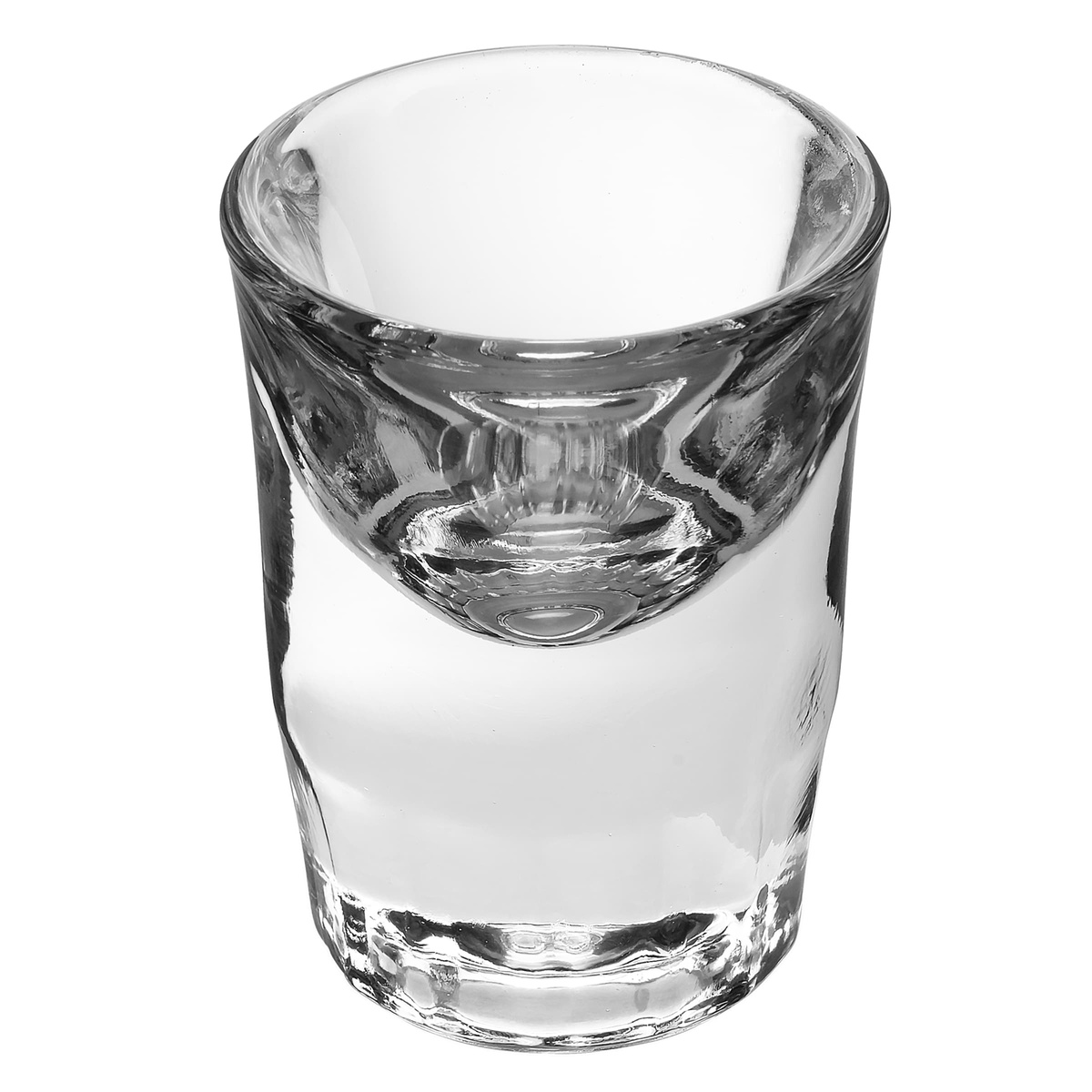 Libbey 5138 tall whiskey shot glass viewed from above at an angle, showing open rim and interior