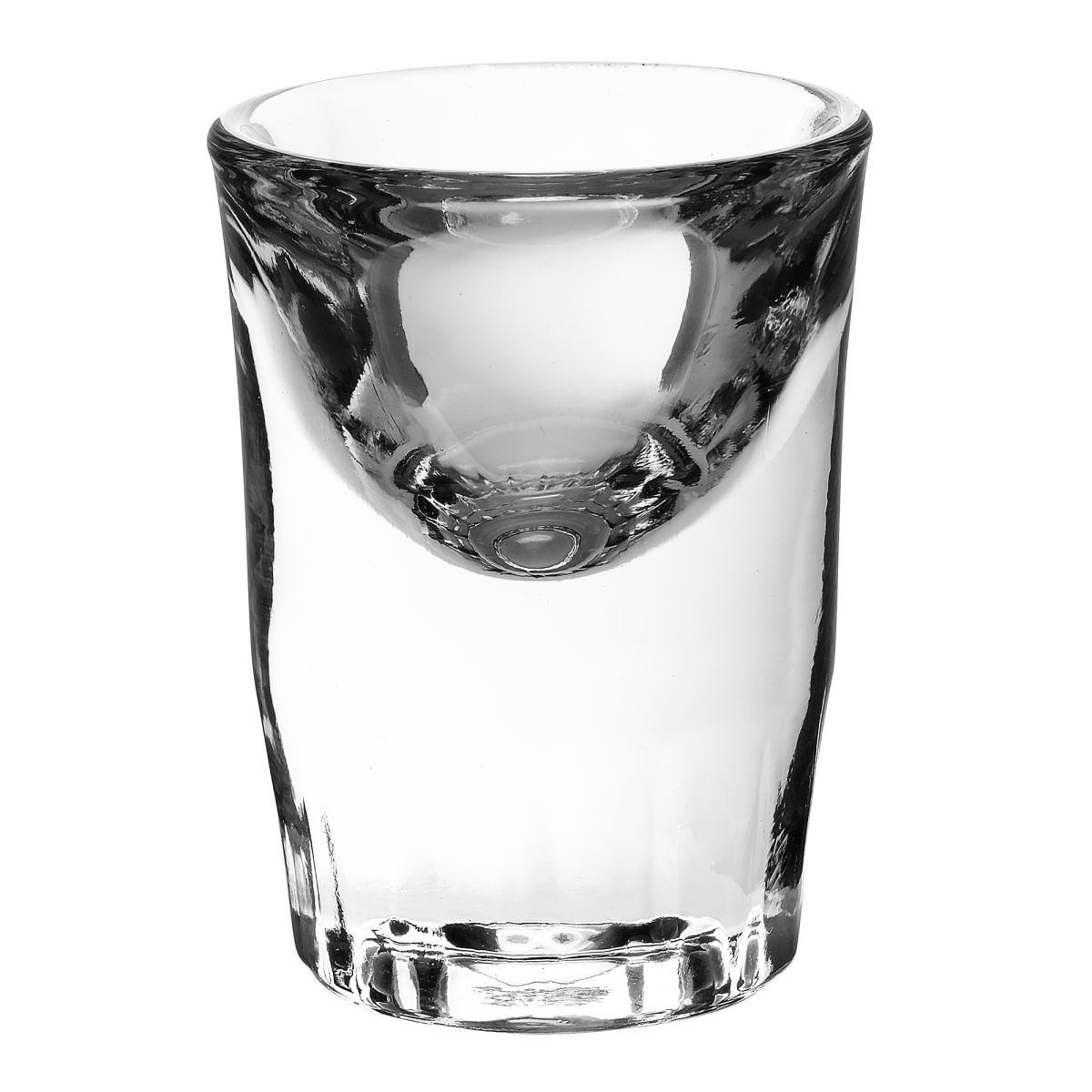 Libbey 5138 1 oz tall whiskey shot glass, clear glass, front view on white background