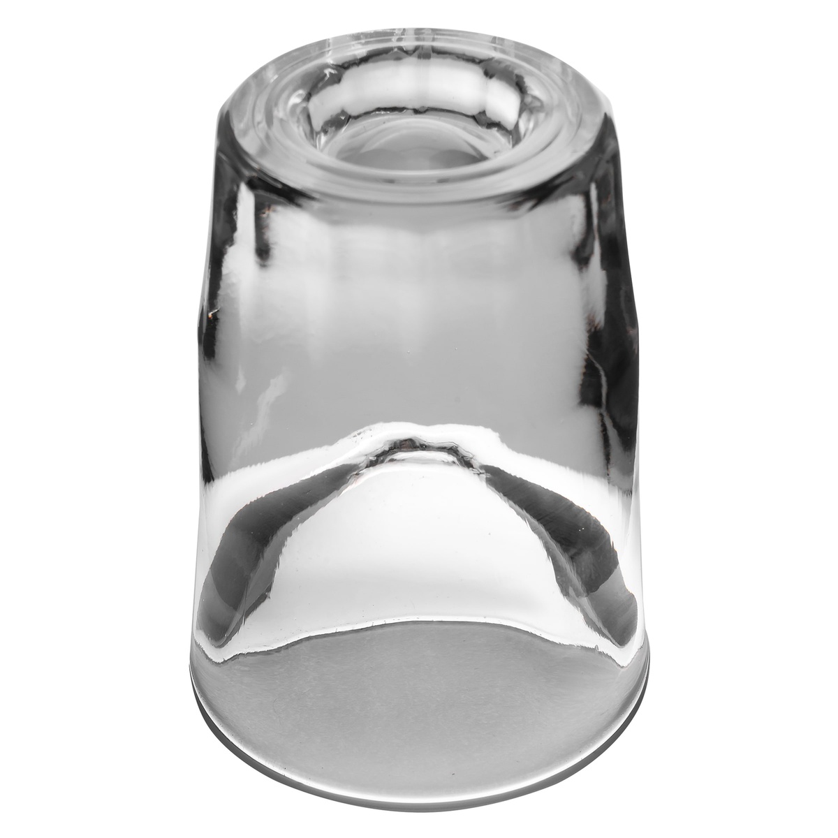 Libbey 5138 tall whiskey shot glass photographed upside down, highlighting the thick base and fluted walls