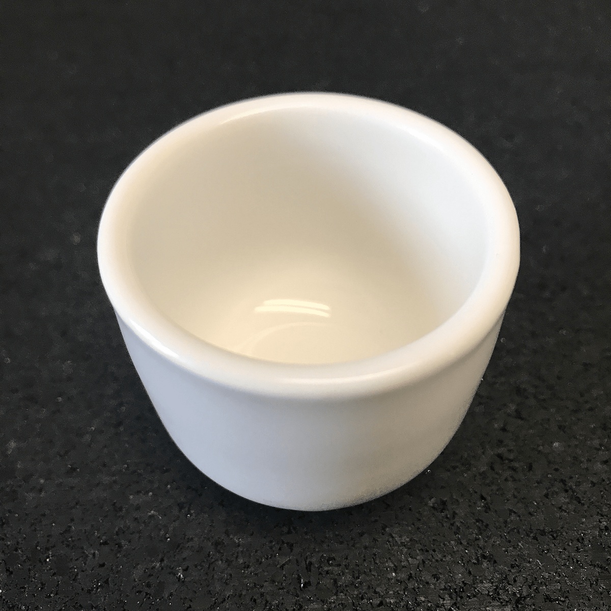 Town Food Service white ceramic sake cup viewed from above, showing glazed interior