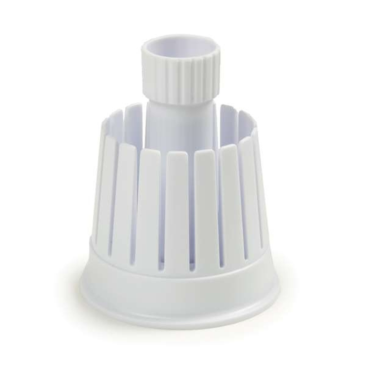 Top-down view of the Norpro Onion Blossom Maker slicing guide showing vertical blade slots