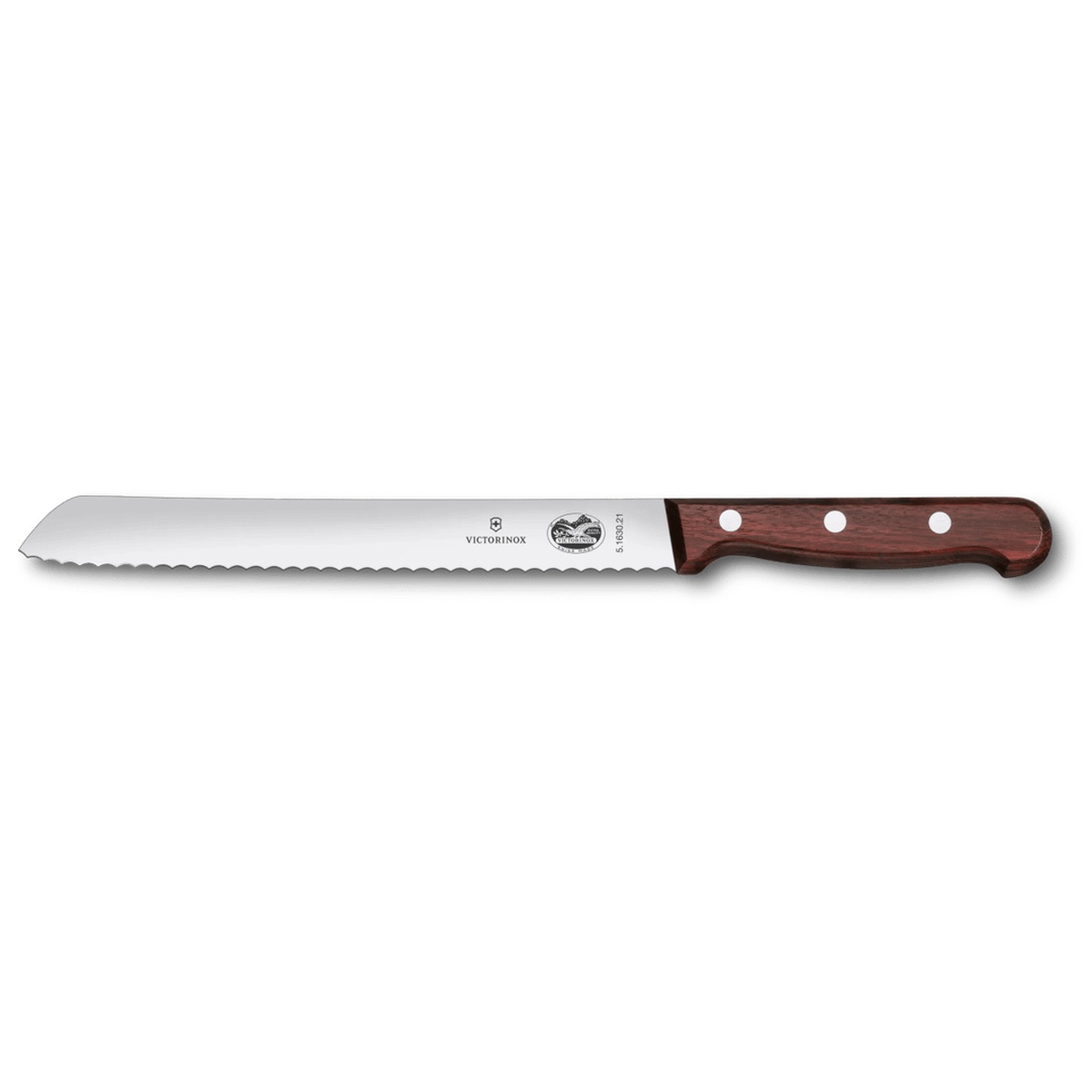 Victorinox 5.1630.21 bread knife with wavy serrated stainless steel blade and brown wood handle