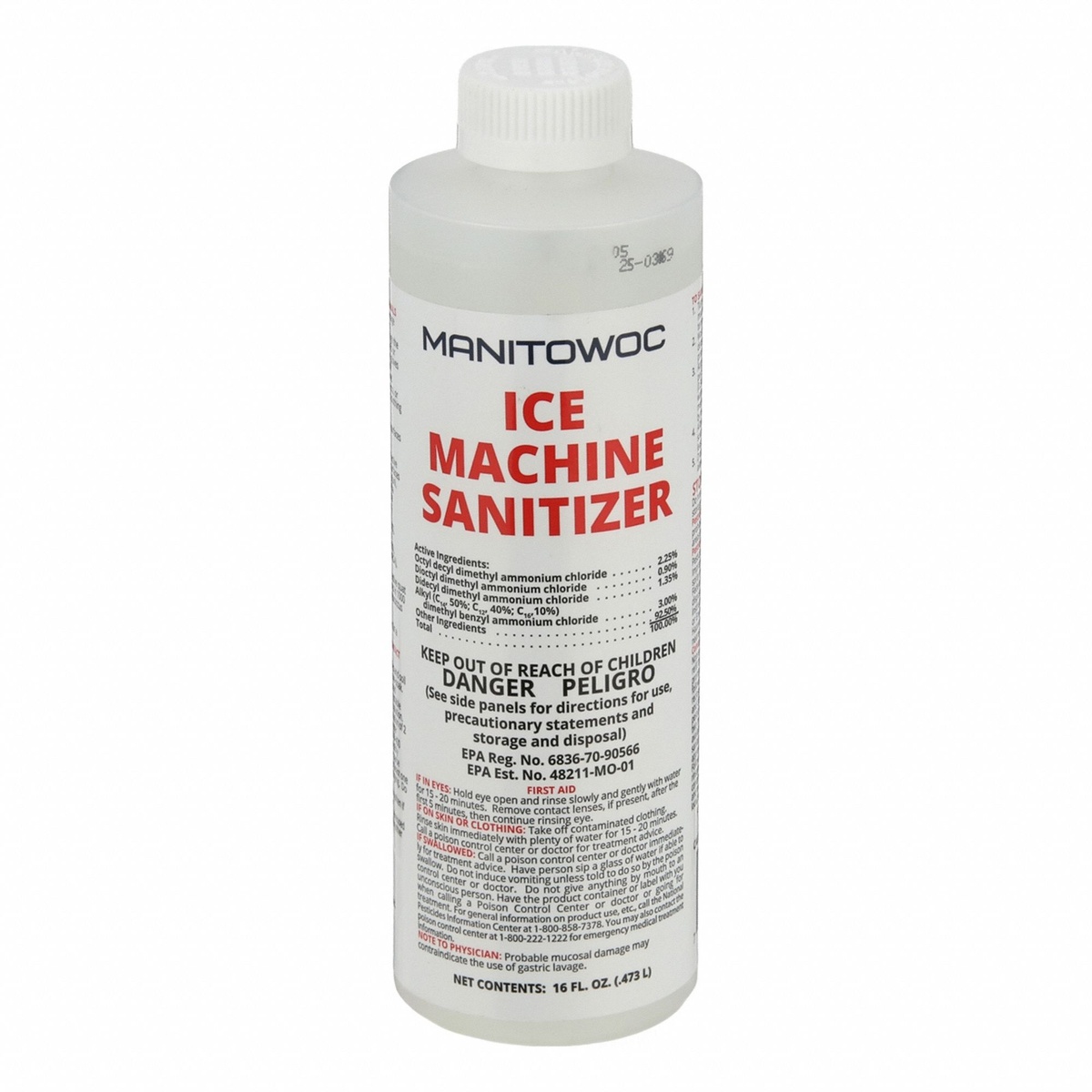 Manitowoc 16 oz Ice Machine Sanitizer bottle with label