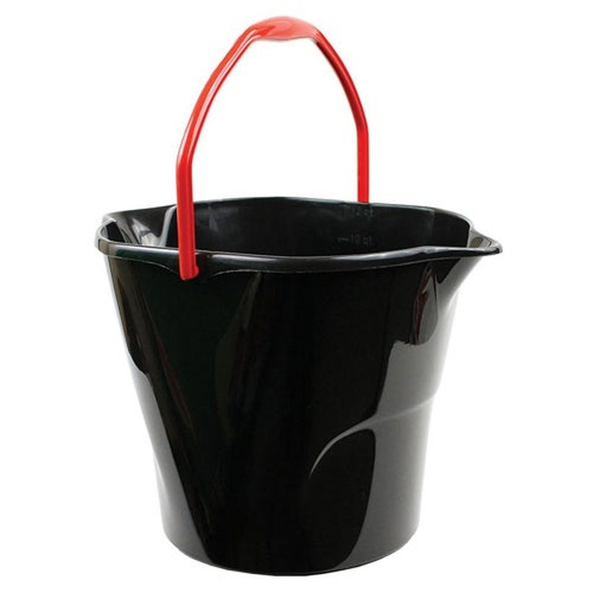 Libman Commercial 517 3-gallon black round utility bucket with red ergonomic polymer handle and dual pouring spouts