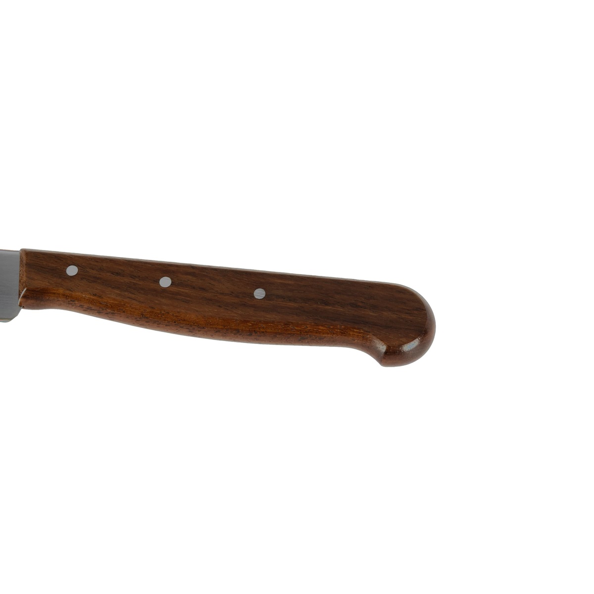 Close up of the triple riveted rosewood handle