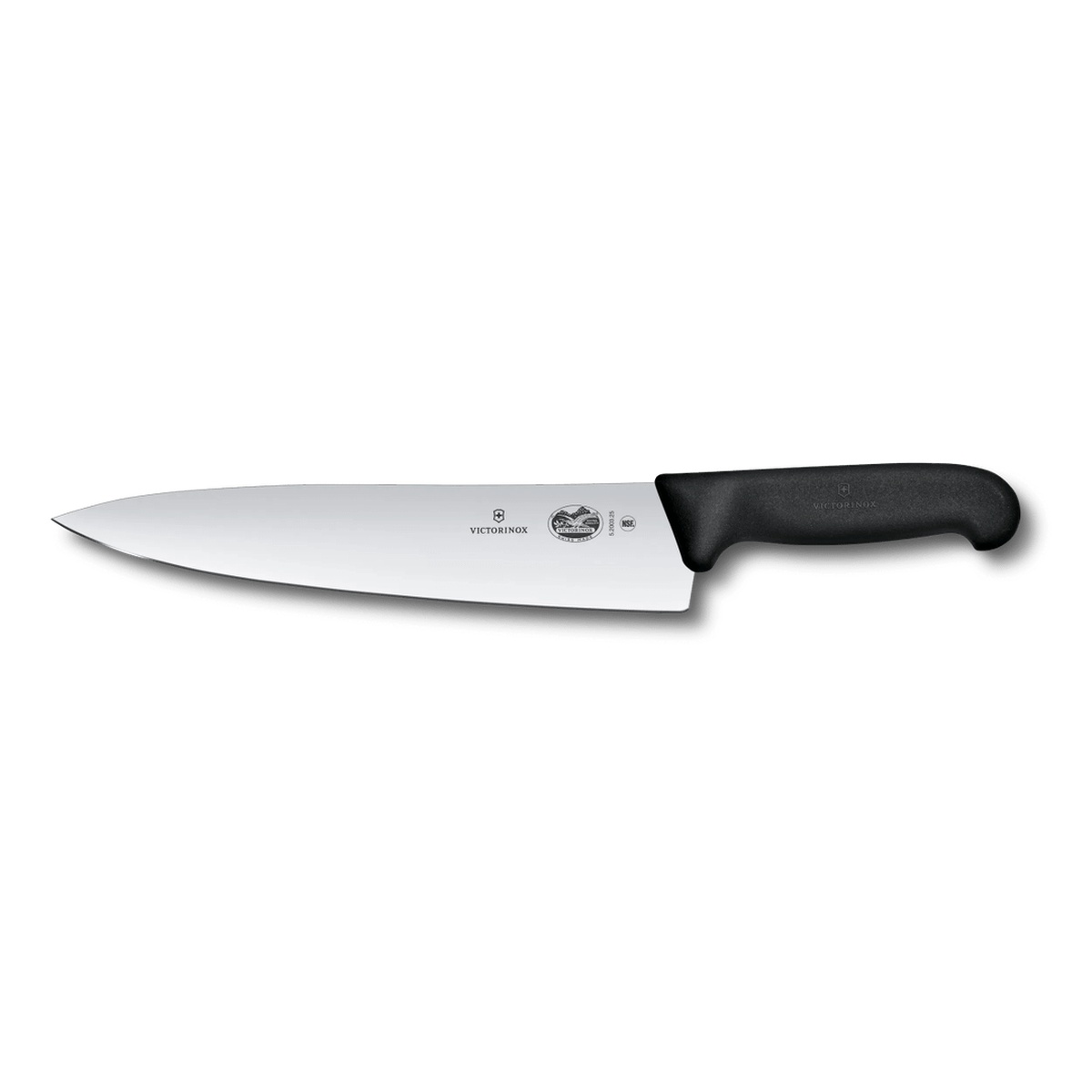 Victorinox Fibrox Pro 10-inch Chef's Knife with black ergonomic handle and stainless steel blade on white background
