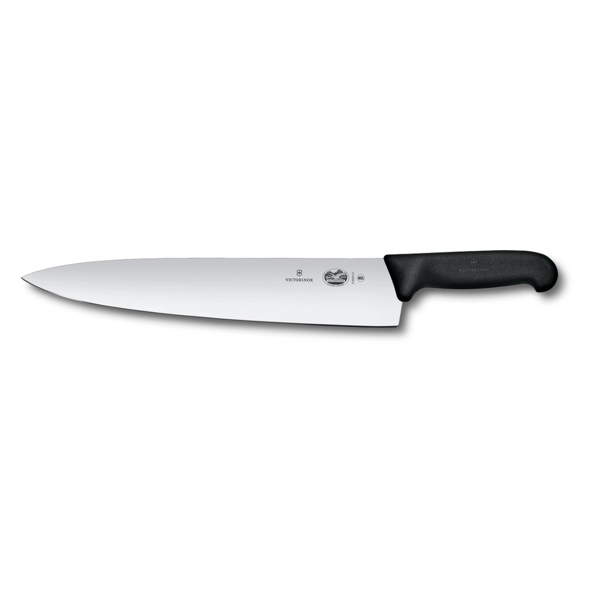 Victorinox Fibrox 12-inch Chef's Knife with black Fibrox handle on light gray background