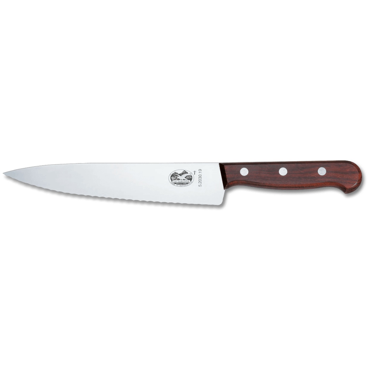 Victorinox Wood Chef's Knife 19 cm with wavy edge blade and modified maple wood handle, model 5.2030.19