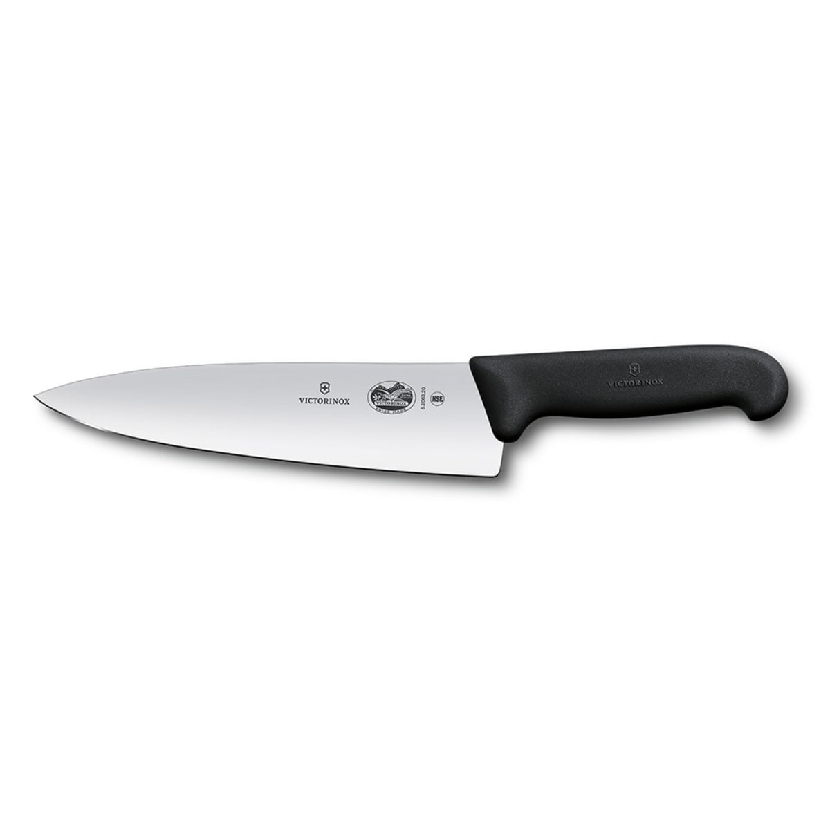 Victorinox Fibrox Pro 8-inch chef knife with black slip-resistant handle on white background