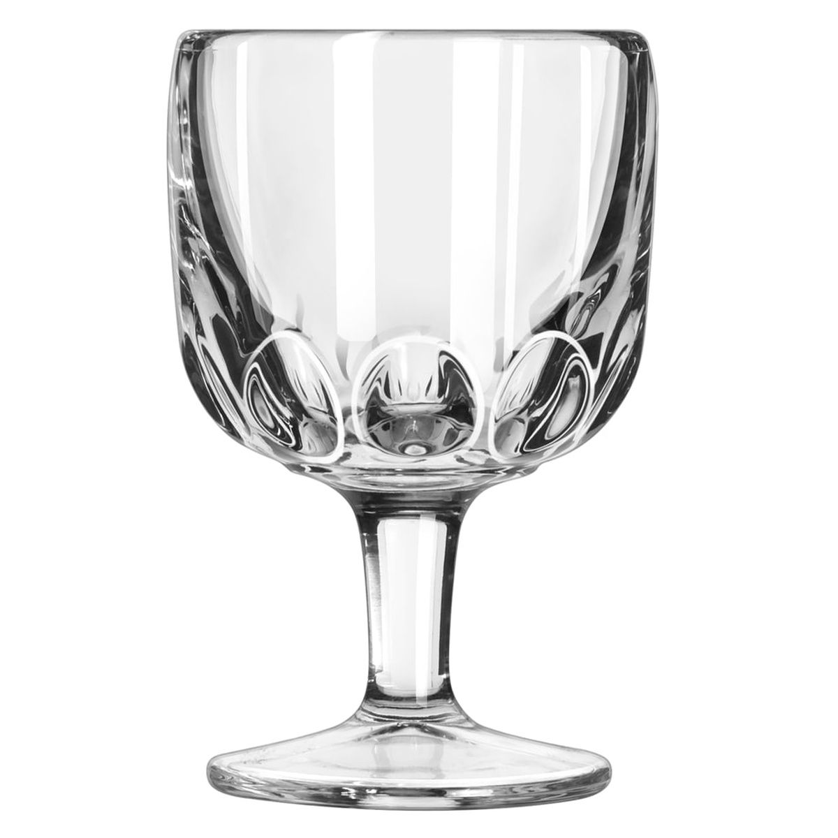 Libbey 5212 Hoffman House 12 oz clear footed goblet glass with oval indentations around the base of the bowl