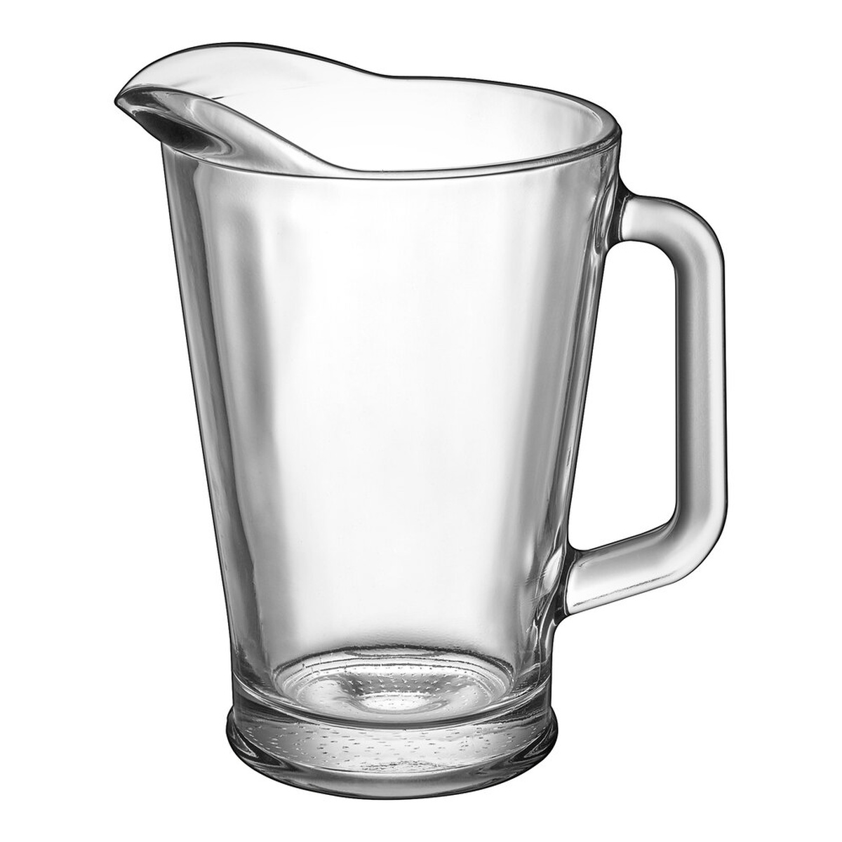 Libbey 5260 clear glass pitcher with large handle and wide pour lip, isolated on white