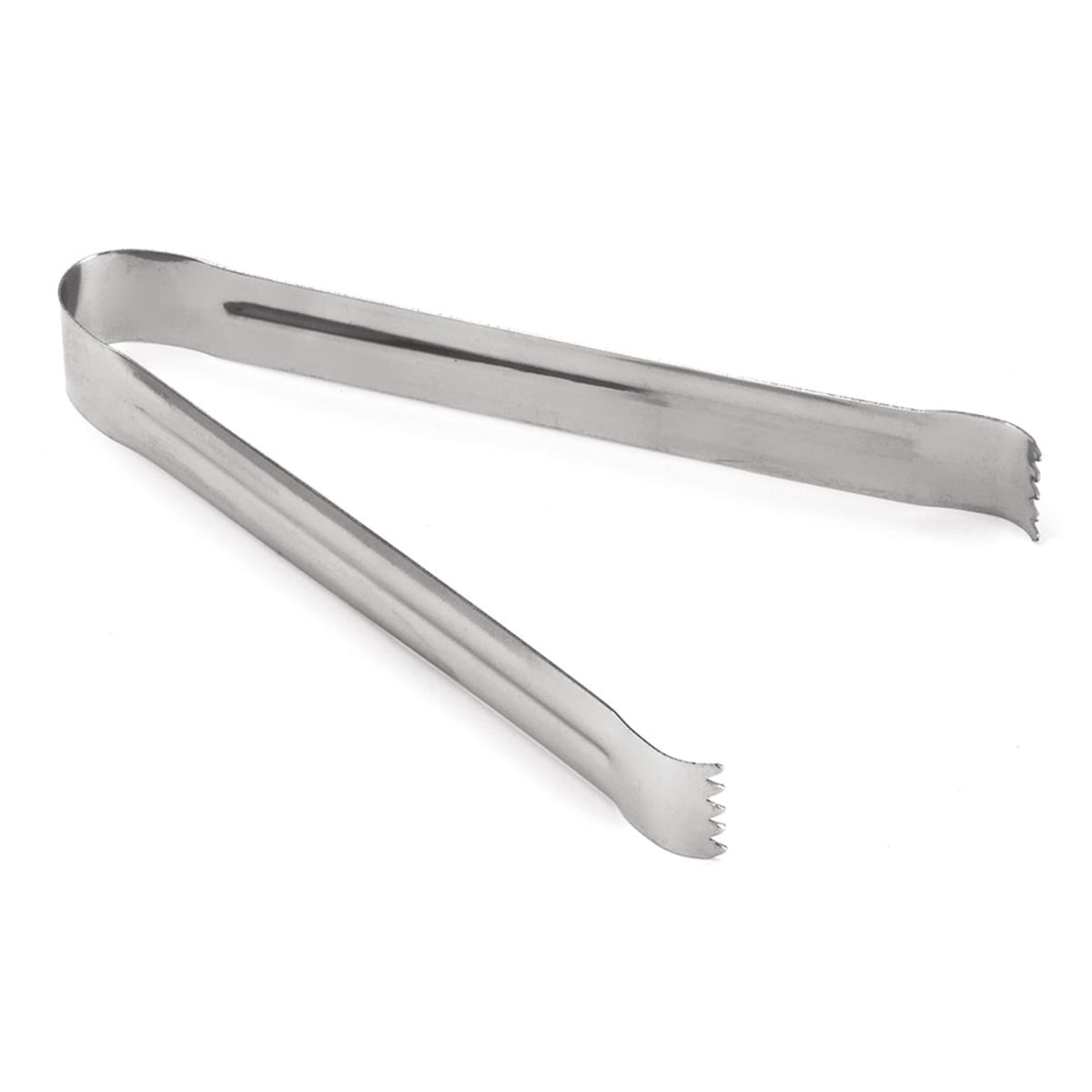 Tablecraft 526T 6-inch stainless steel pom tongs with serrated gripping tips on a white background