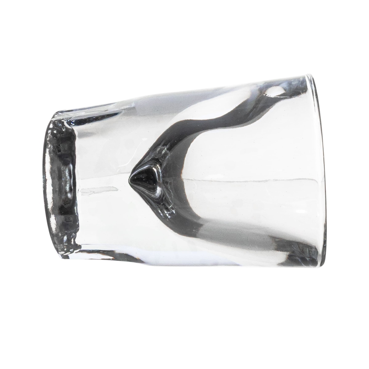 Anchor Hocking 5281U shot glass shown at an angle, revealing tapered profile