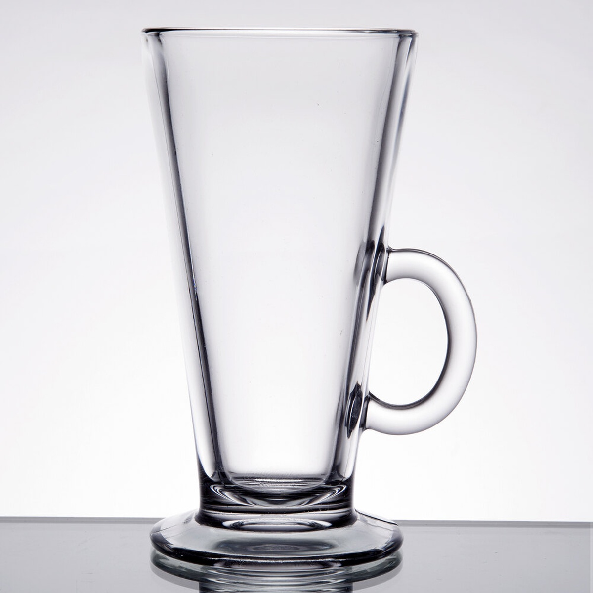 Libbey 5293 Catalina 8.5 oz clear glass Irish coffee mug with footed base and small oval handle