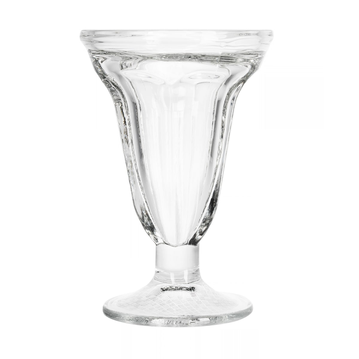Libbey 5315 clear footed sundae glass with paneled sides and straight rim, front view