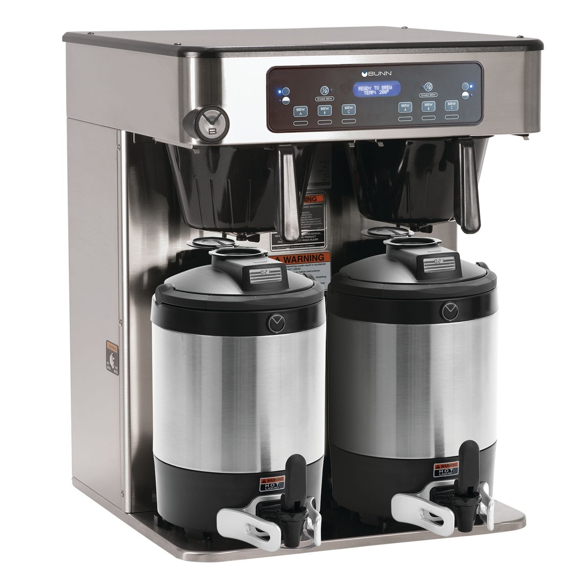 BUNN ICB Twin Infusion Series stainless steel automatic coffee brewer with two ThermoFresh servers