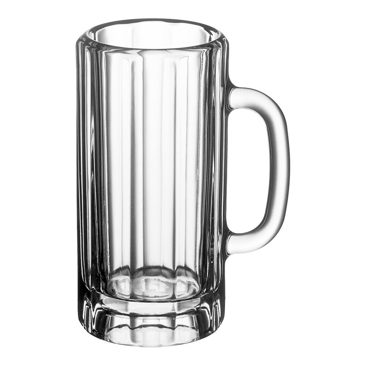 Libbey 5327 22 oz. clear paneled glass beer mug with hollow base and rounded handle on white background