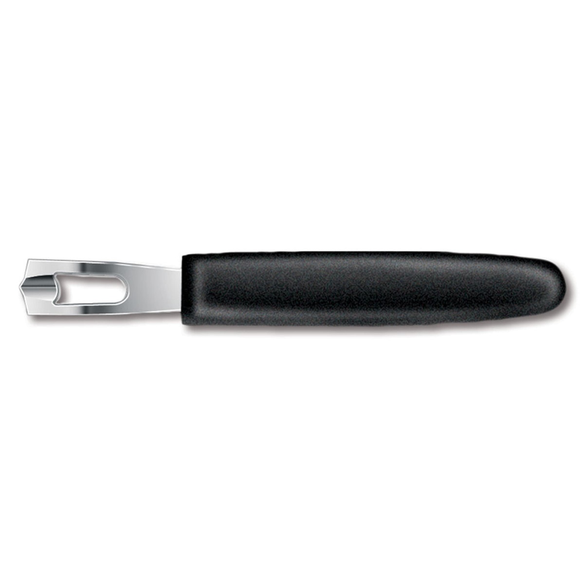 Victorinox channel knife side view showing ergonomic black nylon handle and stainless steel blade detail